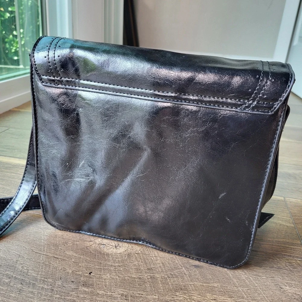 Mossimo Black Faux Leather Crossbody Satchel Bag Brogue Detail Vintage Style NWT